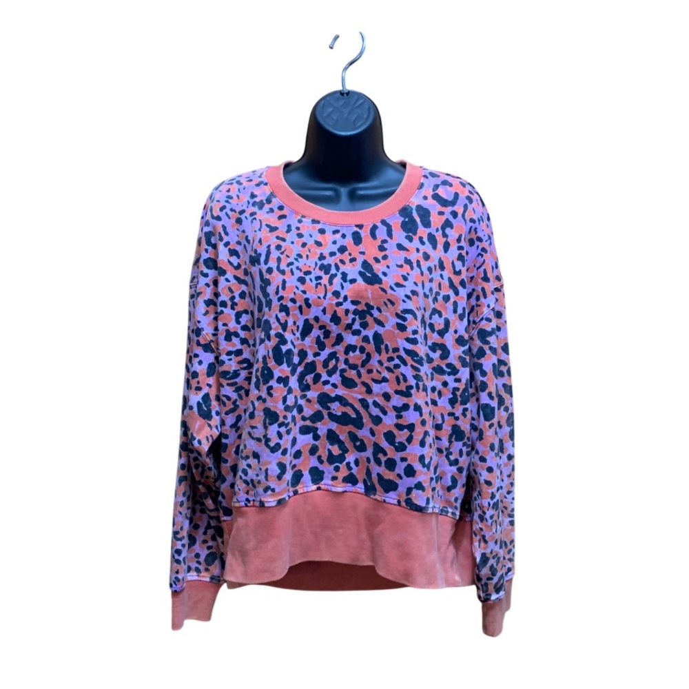 JoyLab Women’s Leopard Print Sweatshirt - Pink & Purple Acid Wash Crewneck